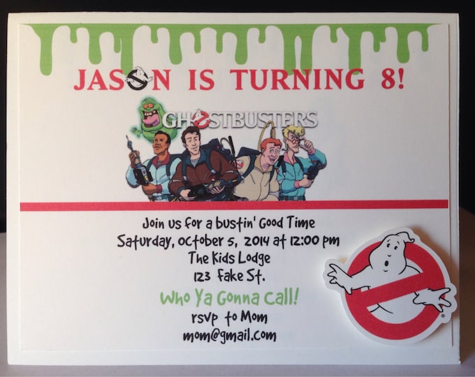 GhostBusters Themed Party Invitations /Handmade Flat card Invitations/ Kids Party Invitations /12 Invitations