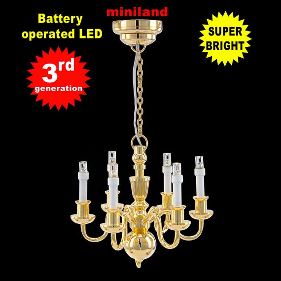 Chandelier 6 arms LED LAMP Dollhouse miniature light battery wiring led can lights without the can fixture 