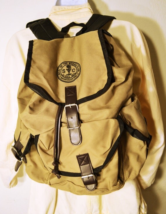Free ship Backpack Sierra Club Canvas nylon and Faux Leather