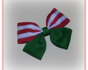 Striped ~ Boutique Hair Bow ~ Red White and Green ~ Christmas Hair Bows ...