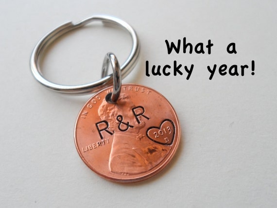 Personalized Penny Keychain, Couples Keychain, Lucky Penny, Anniversary Gift, Husband Wife Key Chain, Boyfriend Girlfriend Gift, Customized