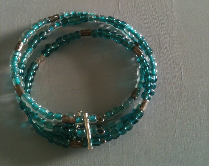 clearance! blue, green, and silver beaded cuff bracelet