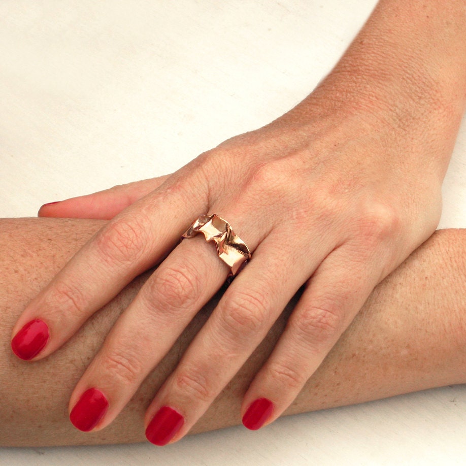 SALE 20 Off CRUMPLED Rose Gold Ring Statement Ring Unique