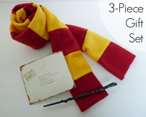 Harry Potter Costume - Gryffindor 3-Piece Gift Set-Scarf, Wand,& Hogwarts Letter - Hufflepuff, Ravenclaw, Slytherin