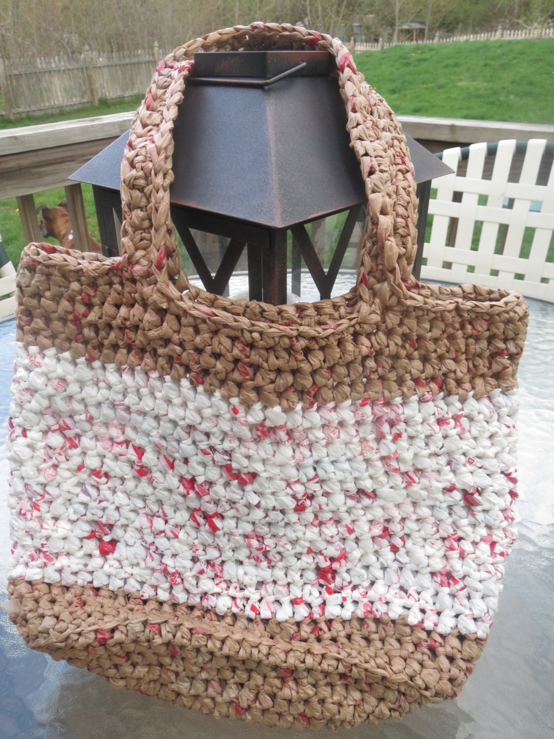 Upcycled / Recycled Crochet Plastic bag Tote Reusable Plarn