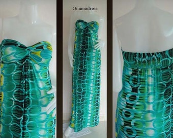 Green Strapless long maxi dress evening sun beach dress