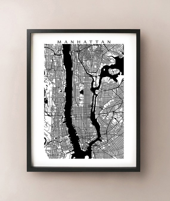 Manhattan Map Print - Black and White - New York Poster