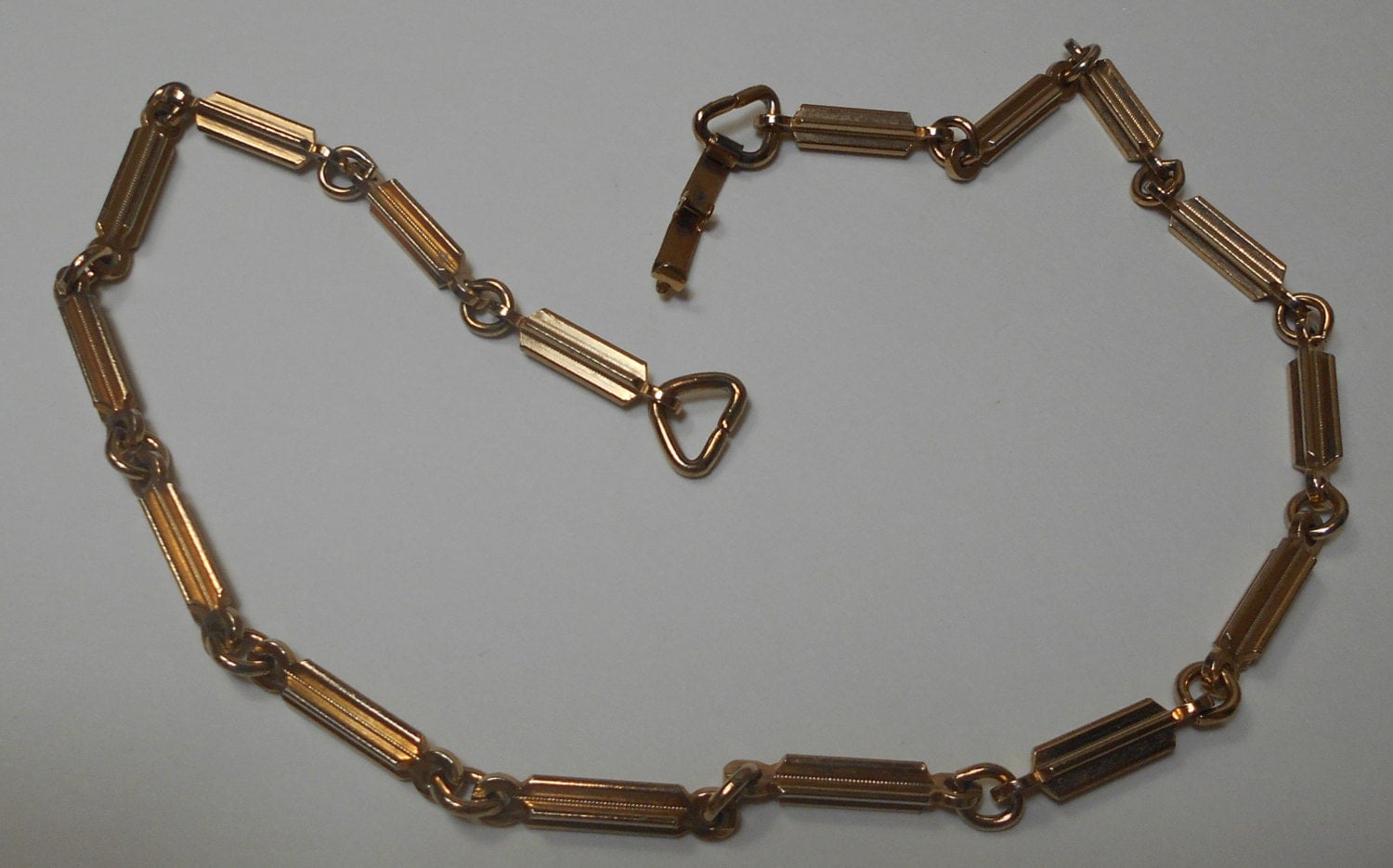 Unique Heavy Gold Tone Linked Bar Chain Necklace