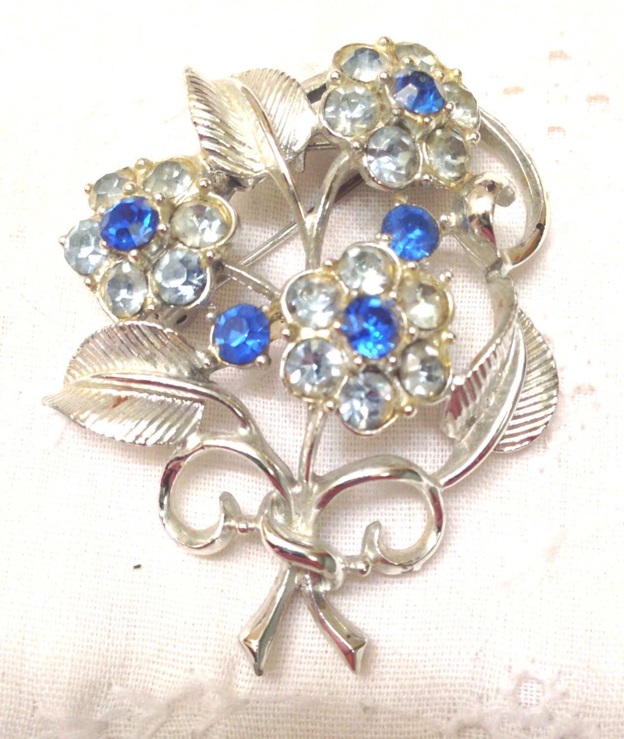 SALE Vintage CORO Silver Flower Floral Brooch Pin by 12Treasures12