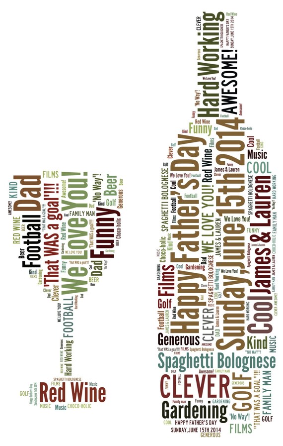 Wine bottle and glass personalised word art for by YourOwnWords
