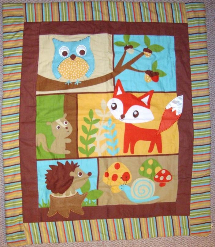 Woodland Creatures Quilt. Baby Blanket or Lap Quilt. Handmade