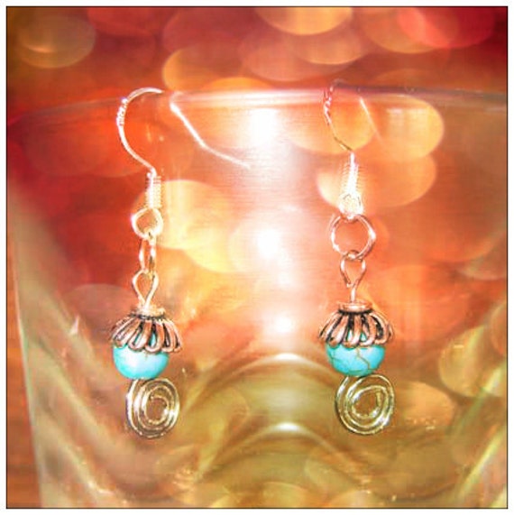 Handmade Silver Hook Earrings with Turquoise by IreneDesign2011