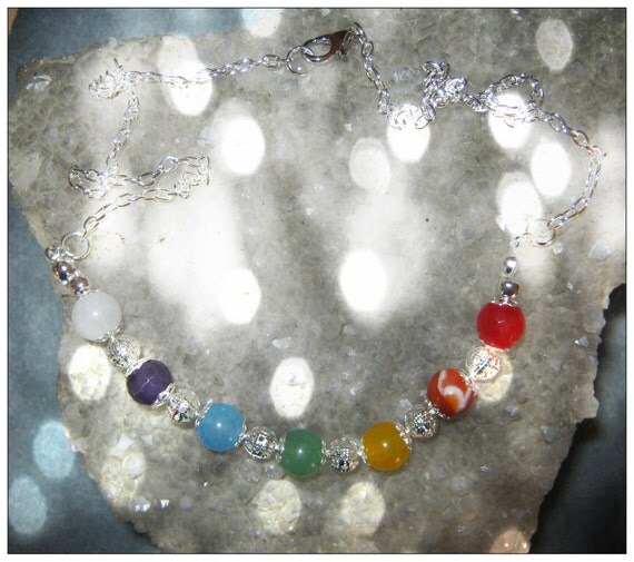 Amazing Silver Chakra Necklace with 7 Gemstones