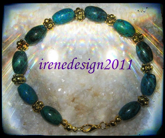 Handmade Gold Bracelet with Chrysocolla Rice by IreneDesign2011