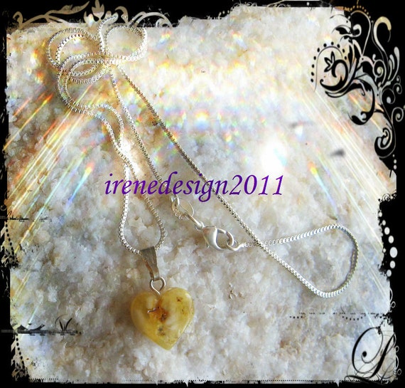Handmade Sterling 925 Silver Necklace with Amber Heart by IreneDesign2011