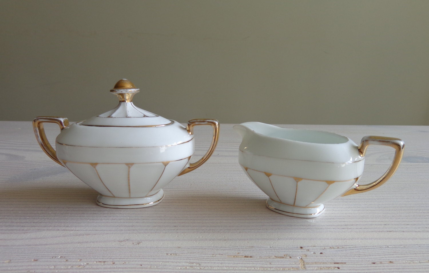 White china cream and sugar set Victoria porcelain milk and sugar set