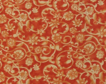 SALE!! Orange Flowers and Scrolls Fabric By the Yard
