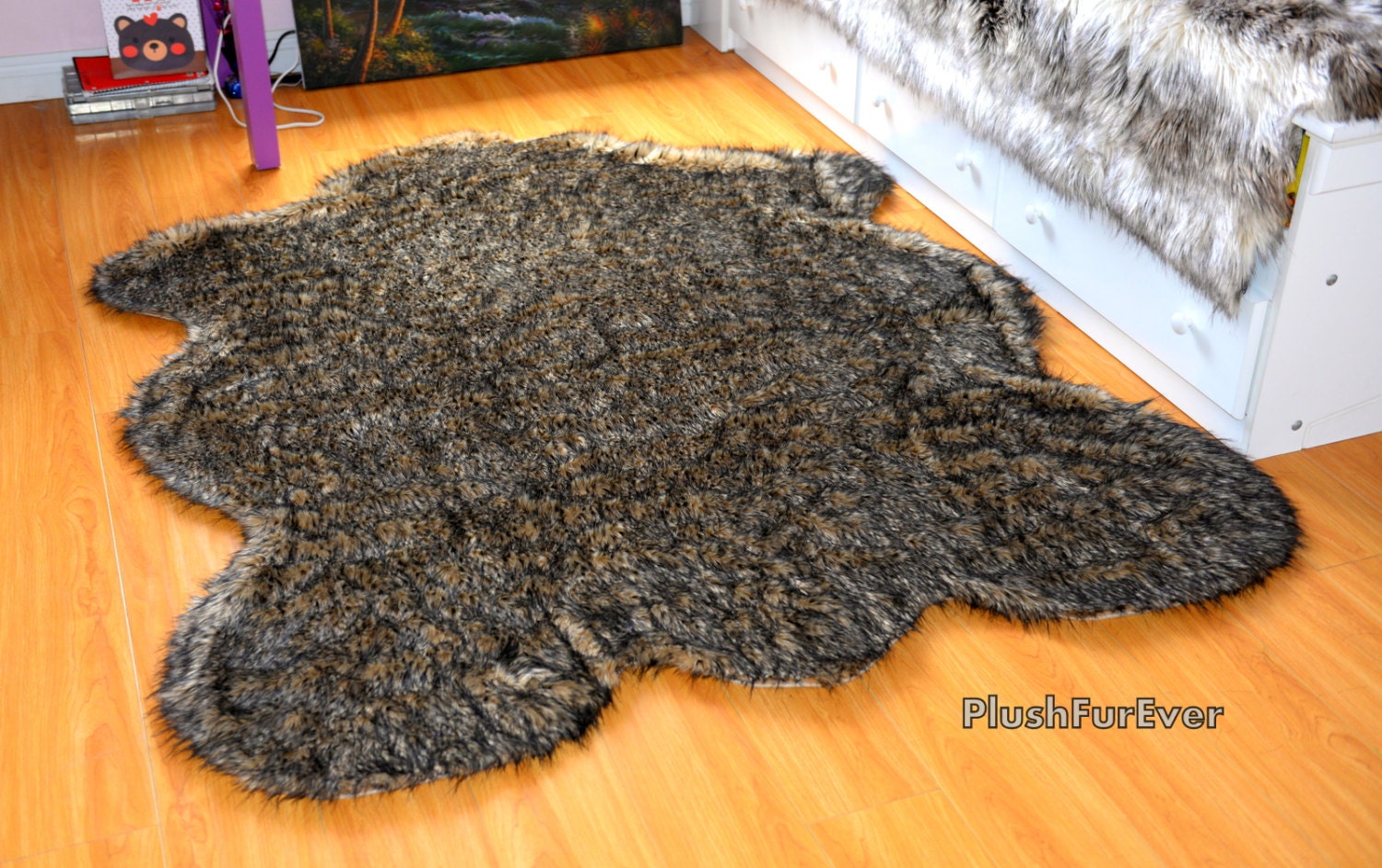 Black Tip Fox Faux Fur Rug Modern Contemporary Home Decor