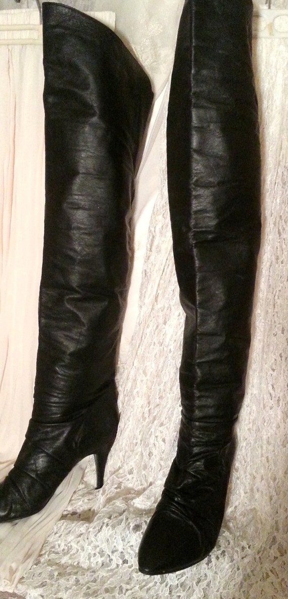 leather stiletto thigh high boots