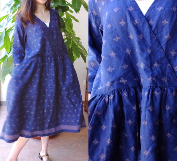 301Printed Linen Dress Low Waist Dress Made to Measure.