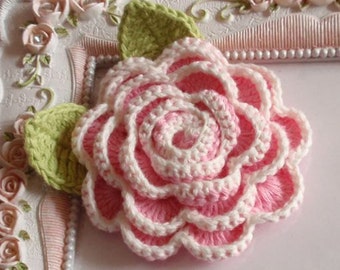 Crochet flower with leaves applique CH-046-01