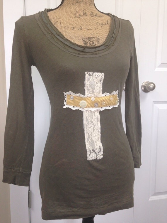 Upcycled T Shirt Old Rugged Cross Shabby Gypsy by RobbinsWhimsies