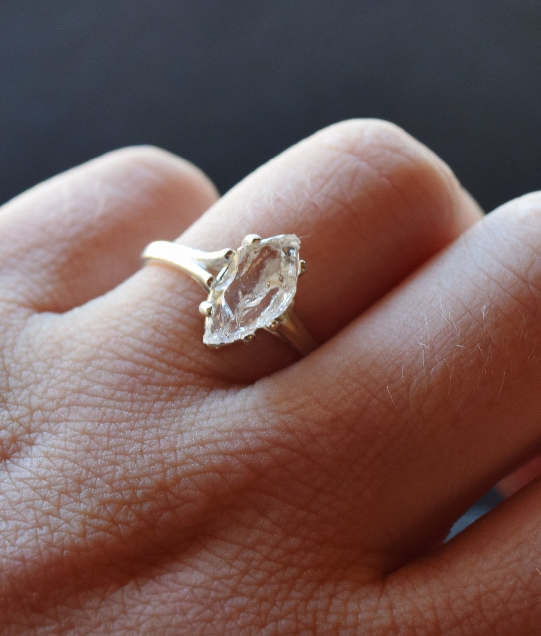 Rough Uncut Raw Diamond Ring Sterling Silver Engagement by