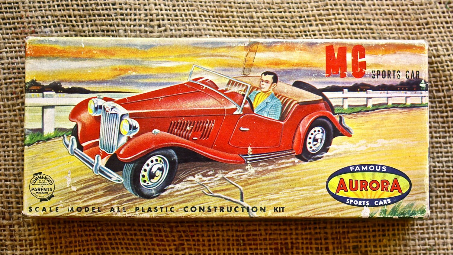 Rare Vintage 1958 MG Model Car Kit BOX ONLY by Aurora