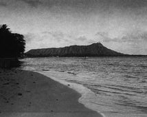 Diamond Head and Waikiki Beach befo re the Hotels, Oahu, Hawaii (Black ...