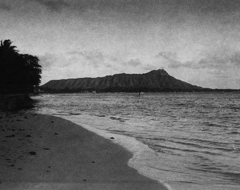 Diamond Head and Waikiki Beach befo re the Hotels, Oahu, Hawaii (Black ...