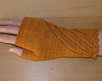 Merino Silk Fingerless Gloves - Mittens - Amber / Gold