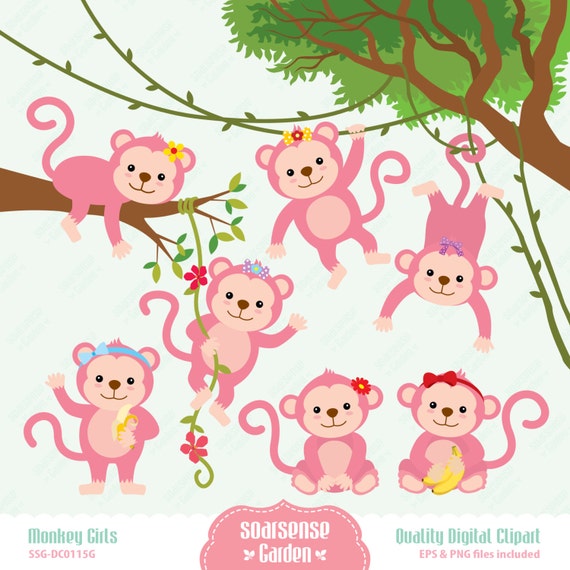 Items similar to Monkey Girls Digital Clipart on Etsy