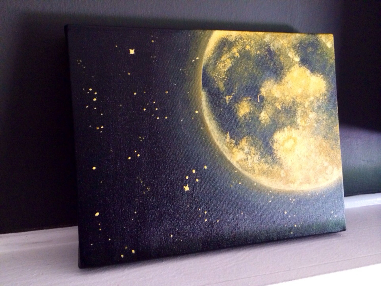 Orange Moon and Stars Acrylic Painting 11x14 inches Home