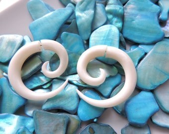 Fake Gauge Tribal Earrings - Badra Classic Fake Gauge Cheater Earrings swirls with made from bone
