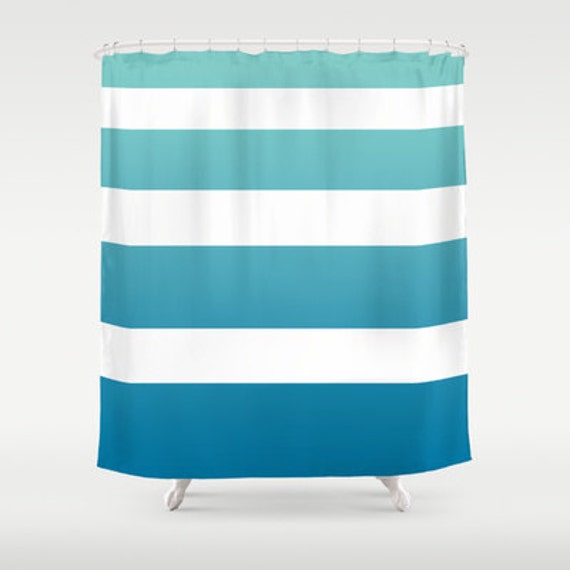 Beach House Chic Shower Curtain - Surfer Ombre Stripe  - teal, blue, fade , art, minimalist, minimal decor