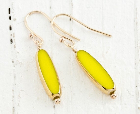 Lemon Yellow Gold Dangle Earrings – Freesia Neon Pop 24K Gold Coated 