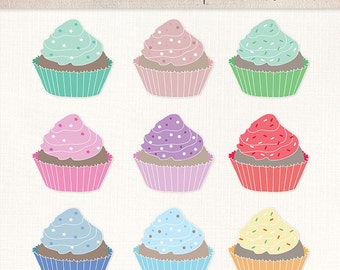 Hand Drawn clipart cupcake, color clipart cupcake, digital cupcake ...