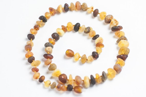 Raw Baltic amber necklace. Beaded genuine Lithuanian