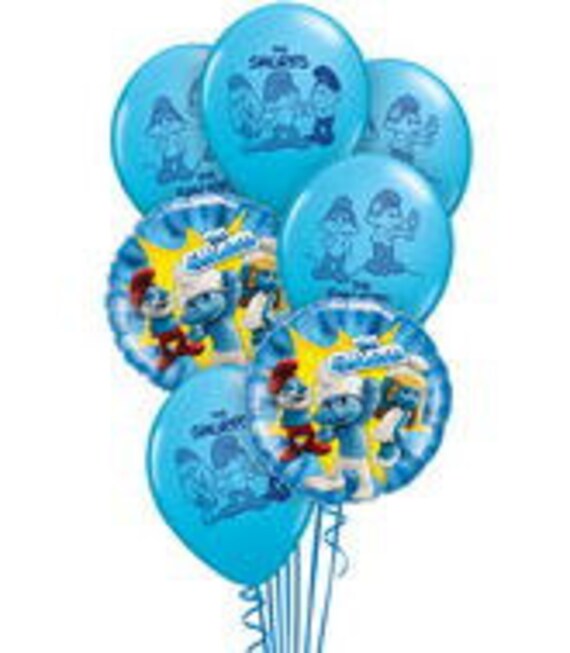 The Smurfs Balloon Bouquet Birthday Party By Bigcatcrafts On Etsy