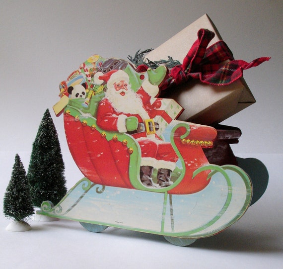 Vintage Wood Santa Sleigh On Wheels