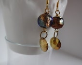 Multi Color Venetian Foil Glass Earrings with Hammered Brass Disks