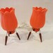 2 Teak Brass and orange plastic Lamps midcentury modern danish modern eames atomic era