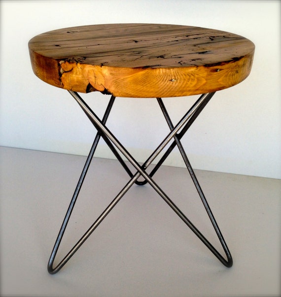 Items similar to Modern and Rustic Round Side Table from Reclaimed Wood