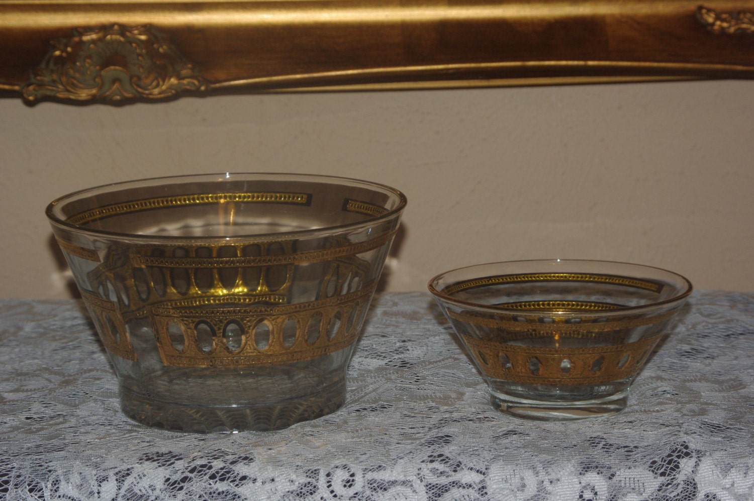 Vintage Pair of Gold and Glass bowls Haute Juice