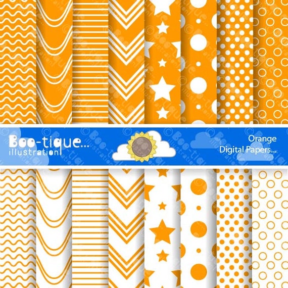Orange Digital Scrapbook Papers for by BootiqueIllustration