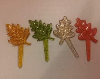fall leaf picks - glittery