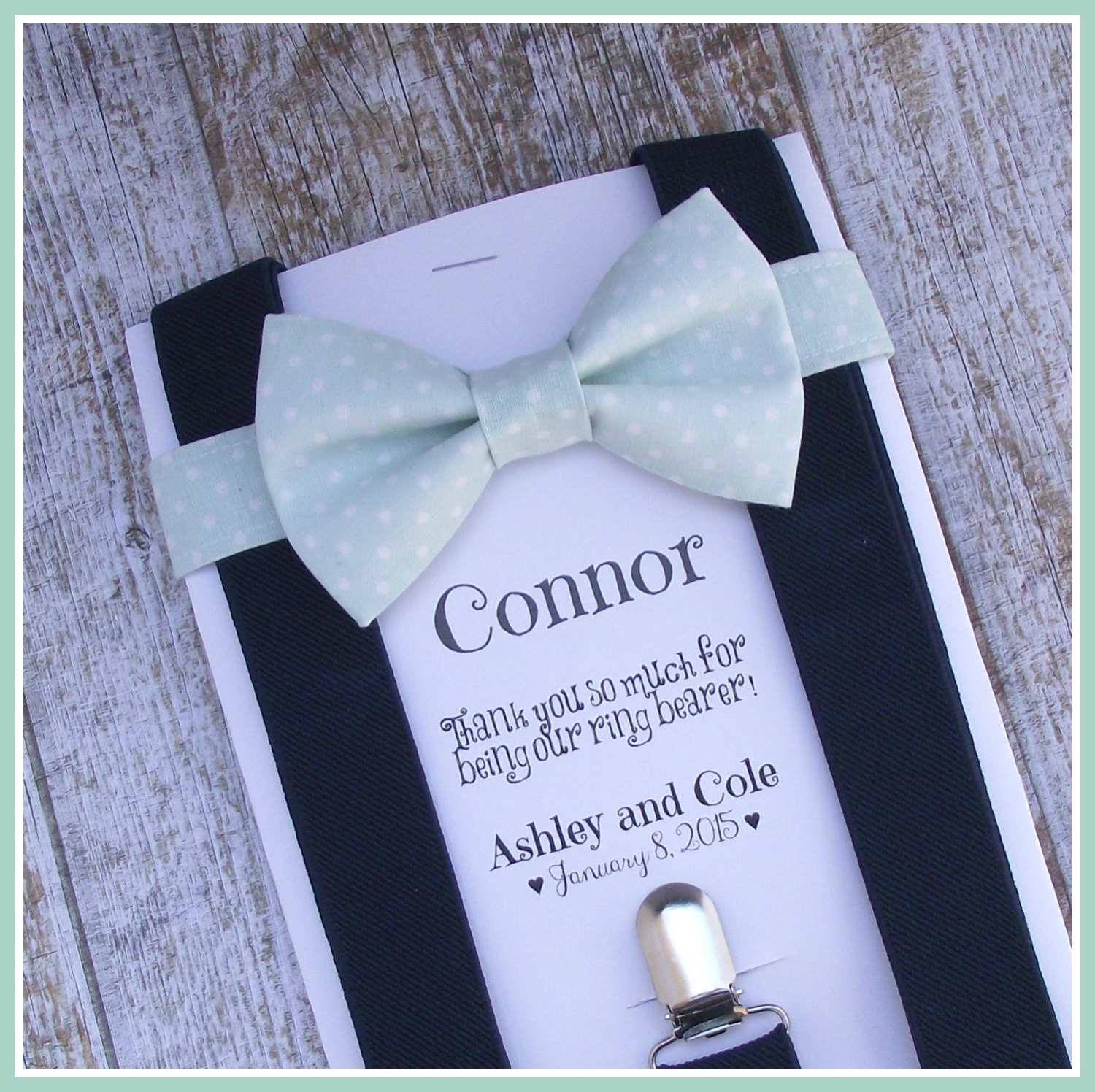 Mint Bow Tie and Suspenders Mint Polka Dot Bow Tie and Navy