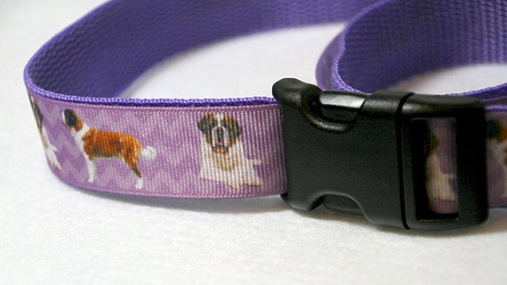 Saint Bernard Ribbon Dog Collar Adjustible with Optional