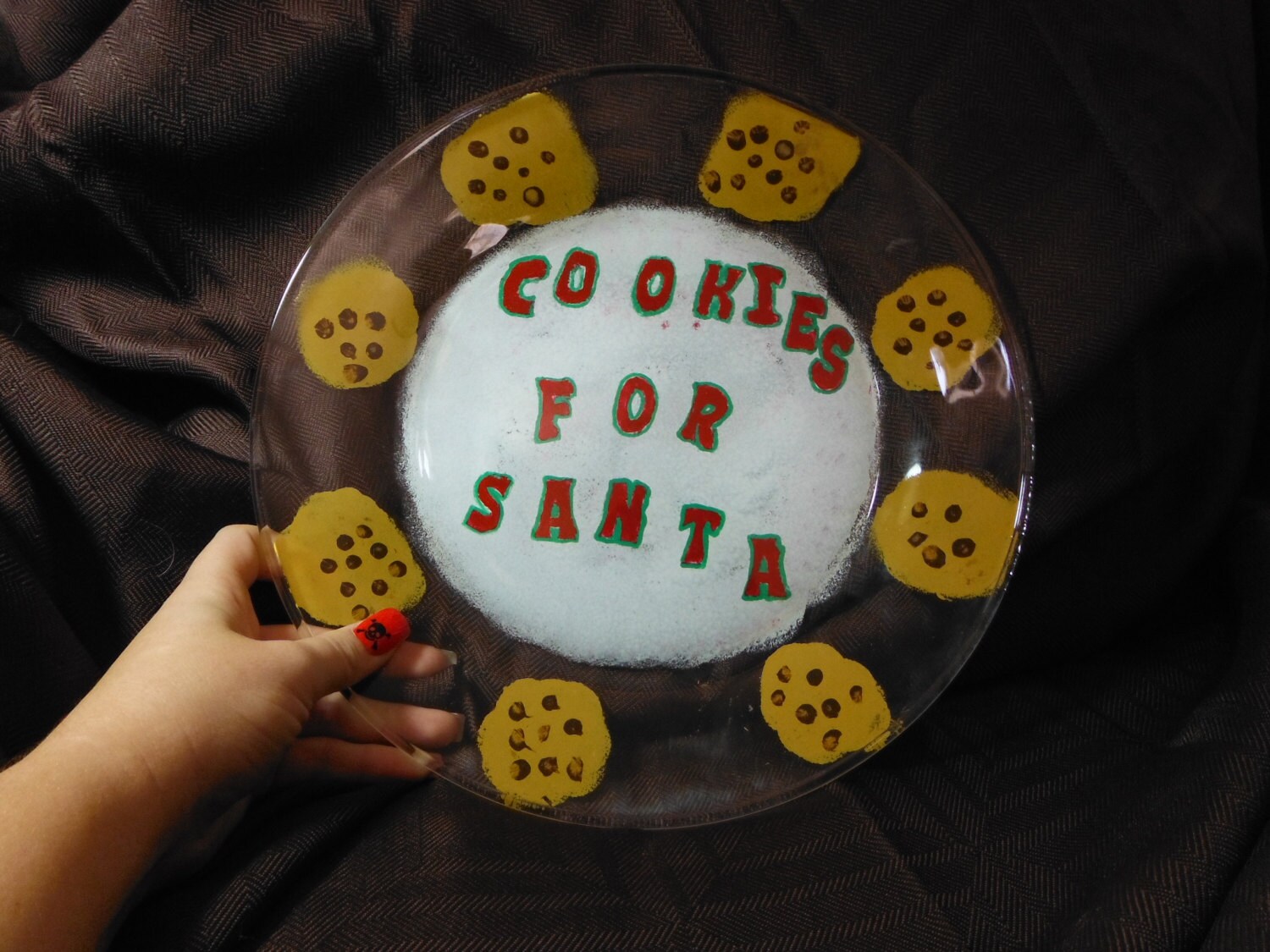 Hand Painted Glass Plate Cookies for santa