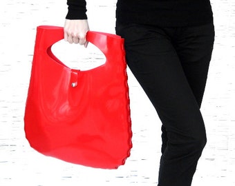 red glossy handbag